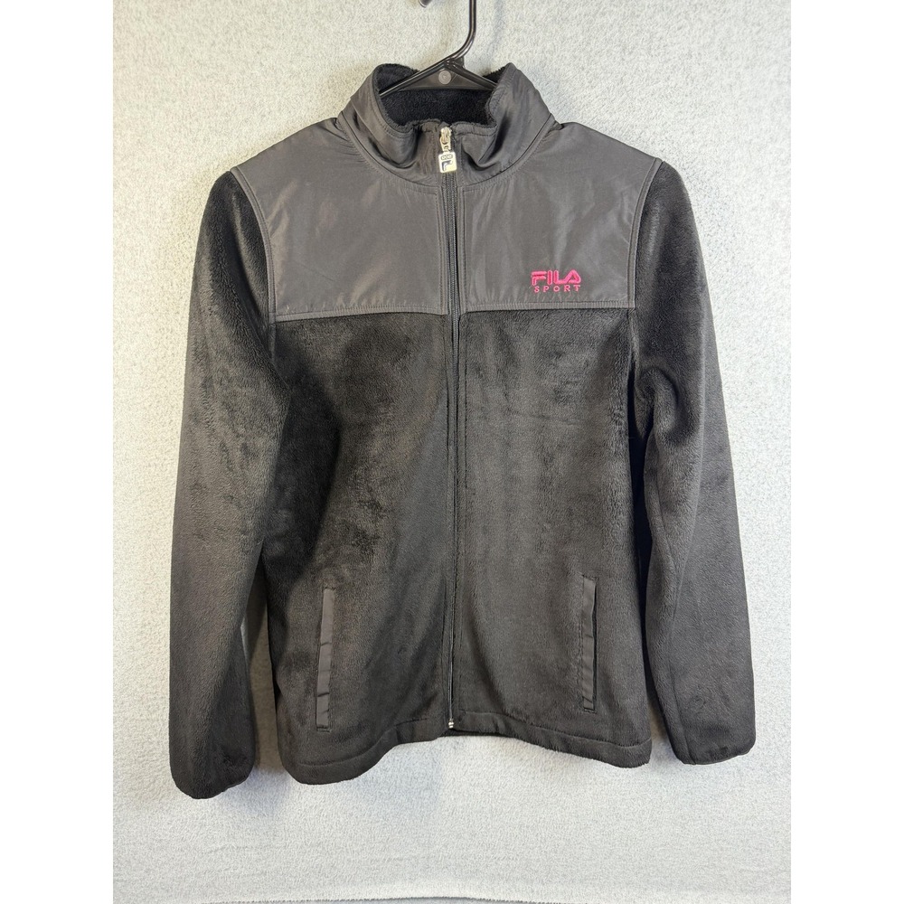 Fila Sport Jacket Girls 16 Black Fleece Full Zip Mock Neck Casual Winter